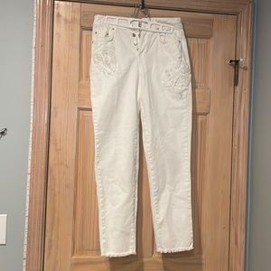 Zara White Jeans with Leafy Design